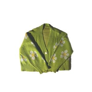 Green Smiley Face Flower Cropped Sweater